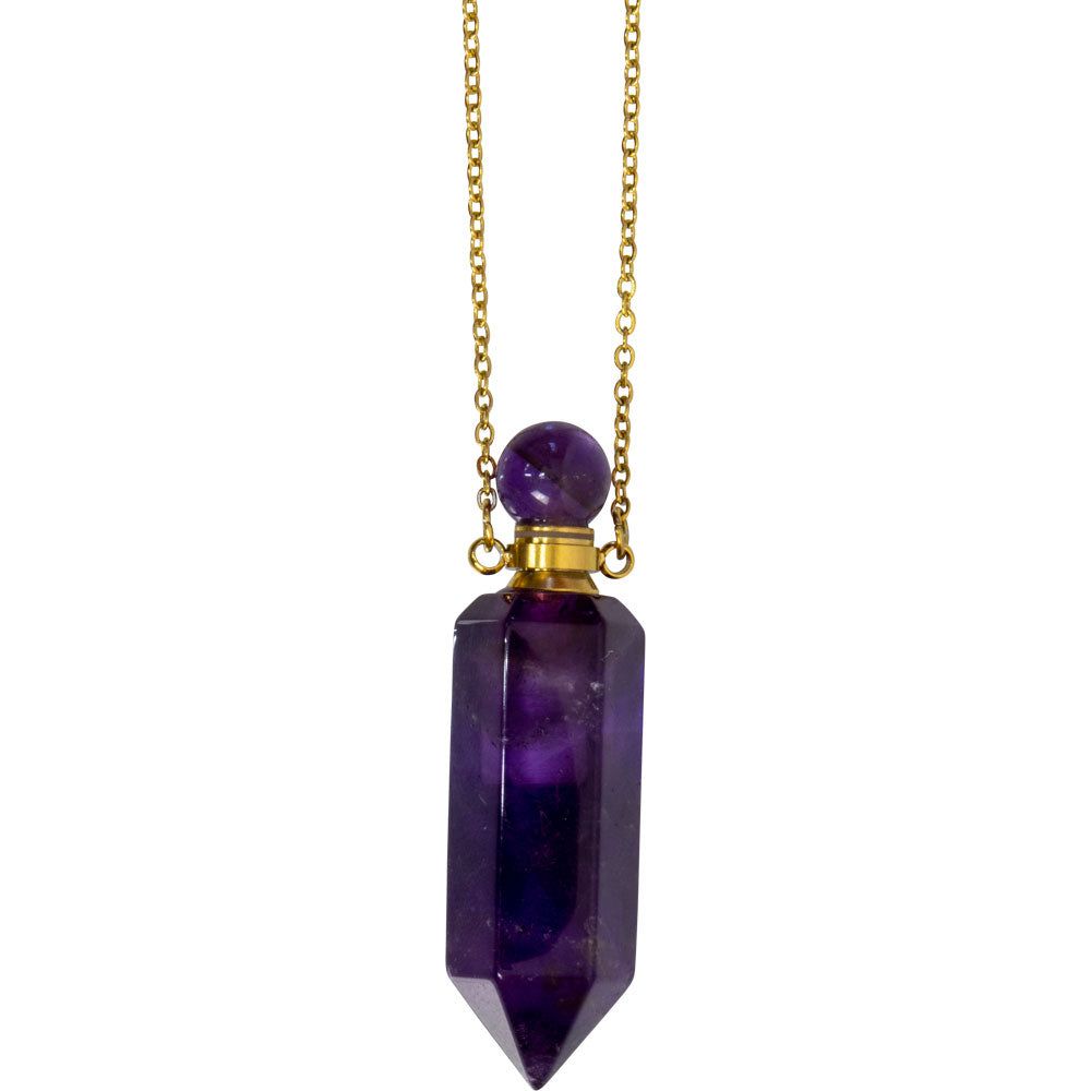 1.75&quot; Gemstone Point Pendant Perfume Bottle Necklace - Amethyst, SKU KH-99071, UPC 700317069447