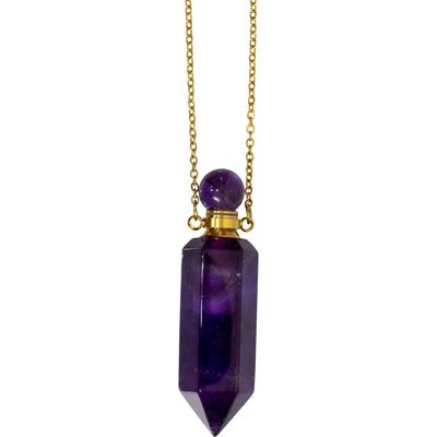 1.75&quot; Gemstone Point Pendant Perfume Bottle Necklace - Amethyst, SKU KH-99071, UPC 700317069447