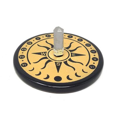 3&quot; Black Agate Altar Tile - Sundial with Crystal Quartz, SKU S08-68-COAST-16, UPC 700317382089