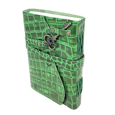 5&quot; x 7&quot; Crocodile Green Soft Leather Journal with Key Closure, SKU JB75-CROGN, UPC 700317381099