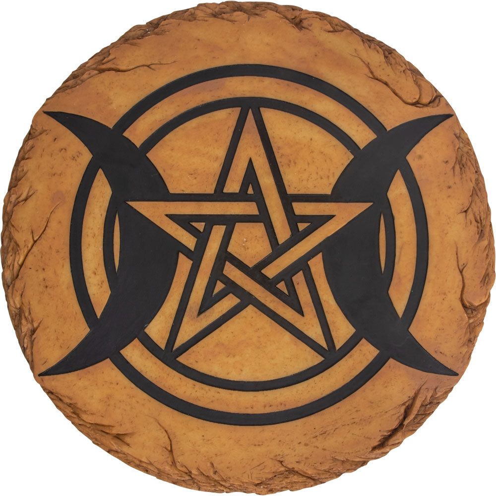 10&quot; Polyresin Stepping Stone with Stand - Triple Moon with Pentacle, SKU KH-15205, UPC 700317067818