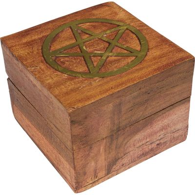 2.5&quot; Acacia Wood Box with Velvet Lining - Pentacle, SKU KH-44298, UPC 700317125617
