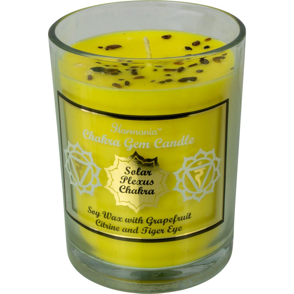 9 oz Harmonia Soy Gem Candle - Chakra Solar Plexus - Citrine &amp; Tiger Eye, SKU KH-39277, UPC 7003170…