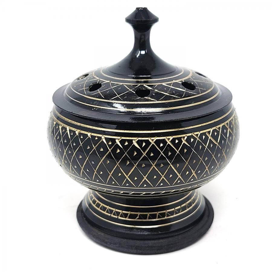 3.5&quot; Black Carved Brass Burner, SKU I07-122-707, UPC 700317371571