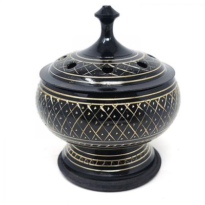 3.5&quot; Black Carved Brass Burner, SKU I07-122-707, UPC 700317371571