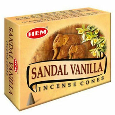 Sandal Vanilla HEM Cone Incense (10 Cones), SKU SVN12, UPC 700317305736