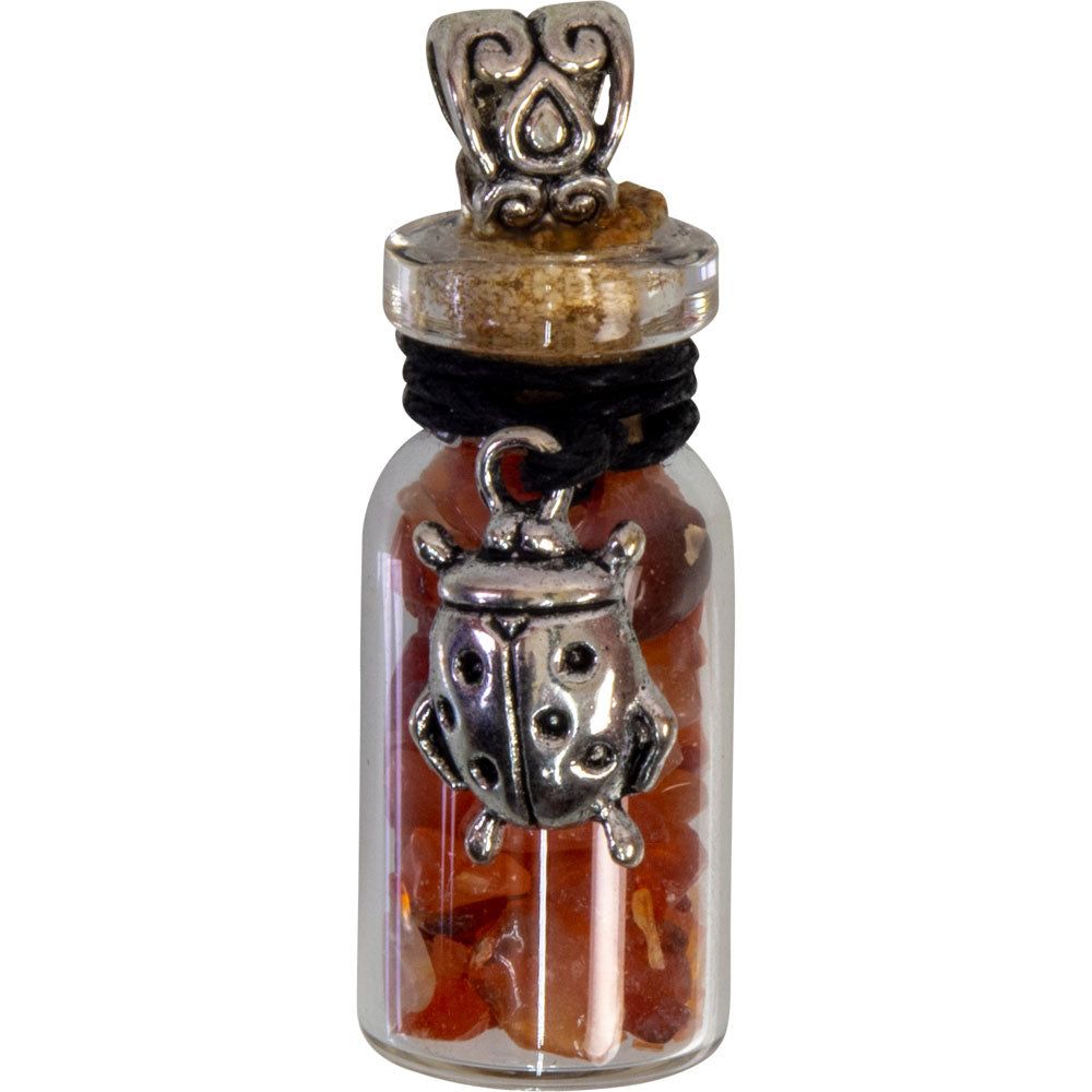 1.75&quot; Gemstone Chip Bottle Necklace - Carnelian with Ladybug, SKU KH-99426, UPC 700317123064