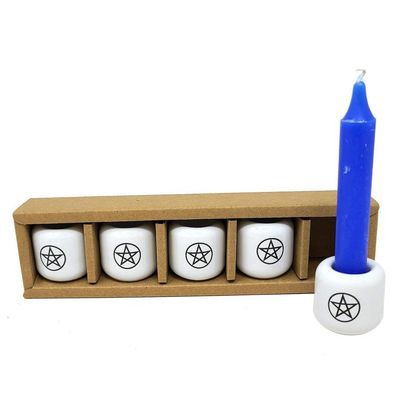Ceramic Chime Candle Holder - White with Black Pentacle, SKU I04-185-CH-WPW-1, UPC 700317313755