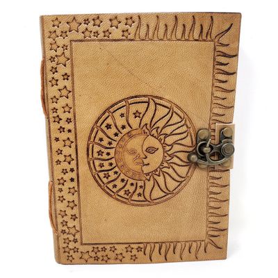 5&quot; x 7&quot; Celestial Embossed Leather Journal with Latch, SKU JB75-SMS, UPC 700317302315