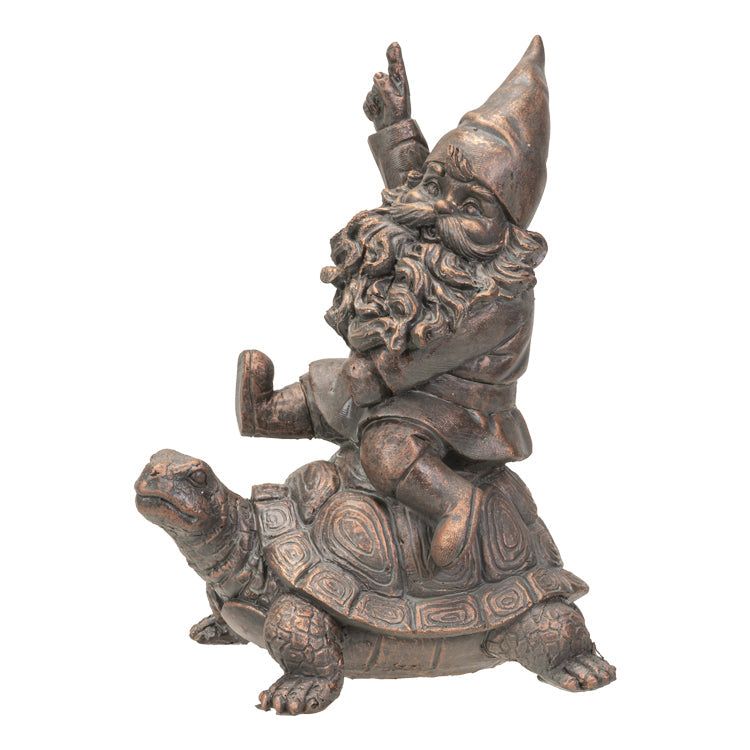 8.4&quot; Gnome Statue - Bronze Gnome on Turtle, SKU PG-14790, UPC 700317041306