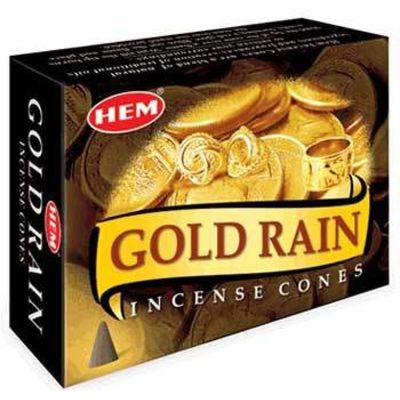 Gold Rain HEM Cone Incense (10 Cones), SKU GR12, UPC 6016207015017
