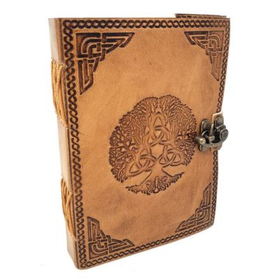 5&quot; x 7&quot; Triquetra Tree Embossed Leather Journal with Latch, SKU JB75-Charm-Tree, UPC 700317302308