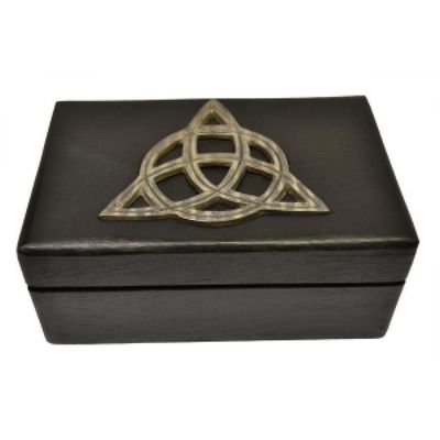 4&quot; x 6&quot; Carved Wood Box - Black with Silver Triquetra, SKU B46CS, UPC 700317314400