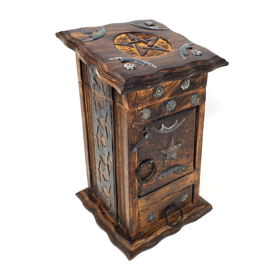 9&quot; Pentagram Star Wooden Chest, SKU WB437, UPC 6016005067065