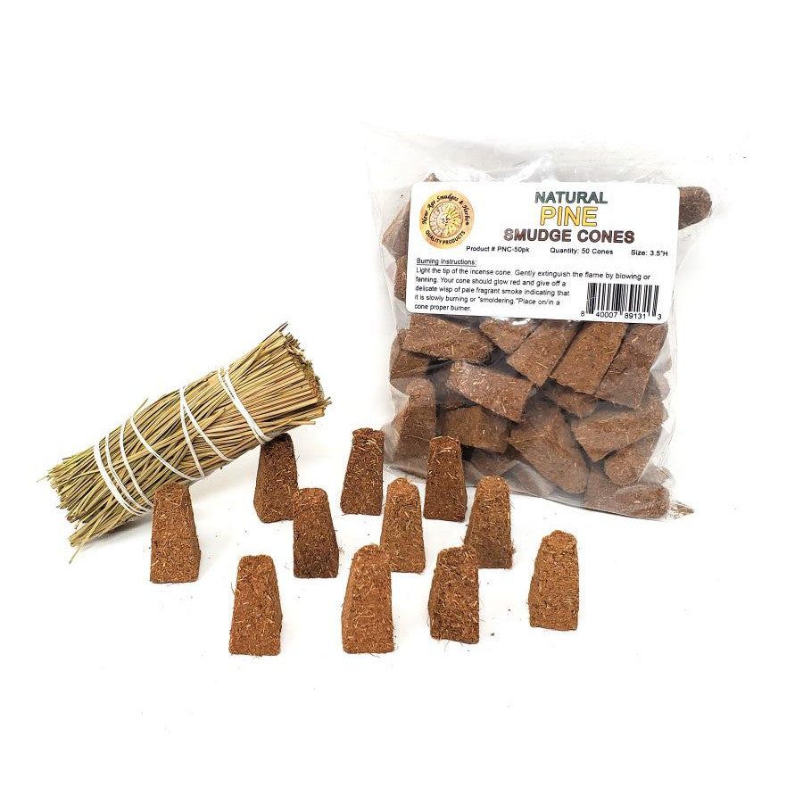 Natural Pine Sage Smudge Cones (50 Pack), SKU B00-51-PNC50PK, UPC 700317314172