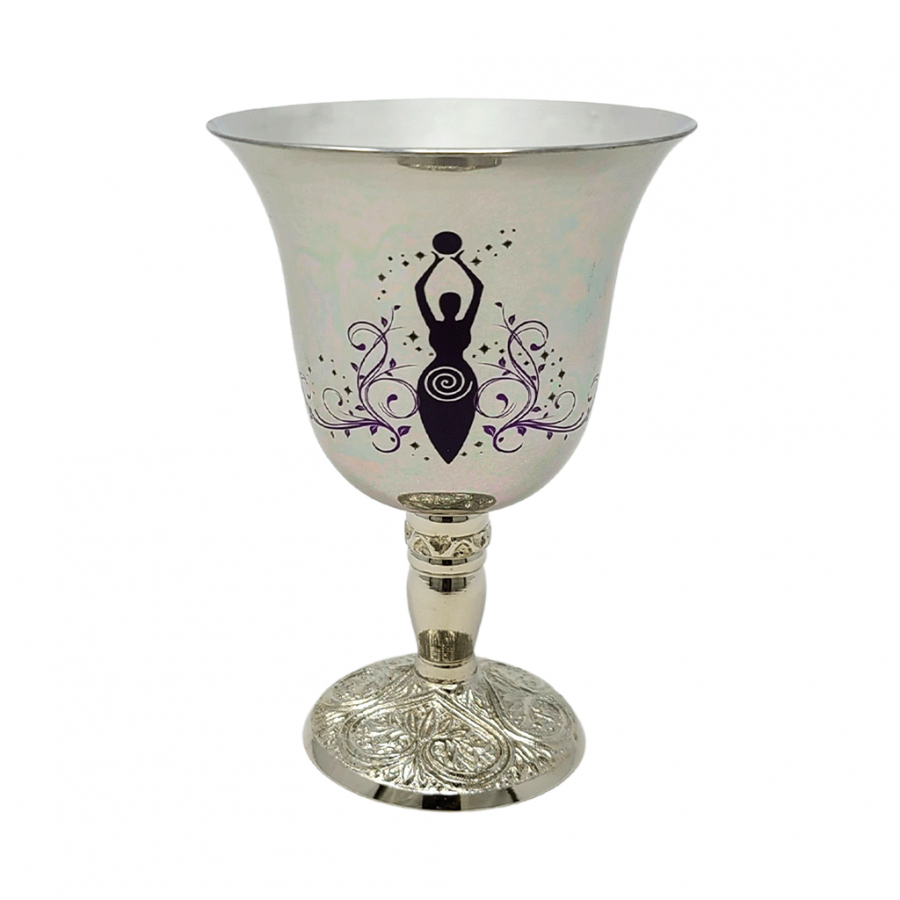 4.75&quot; Stainless Steel Chalice / Goblet - Goddess of Earth, SKU 21-GE, UPC 700317309710