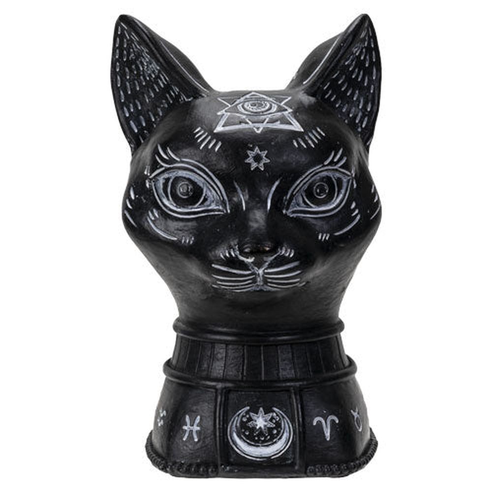 6.8&quot; Black Cat Head Bust Statue, SKU PG-14377, UPC 700317059172