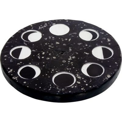 4.75&quot; Wood Incense Holder with Glass Mosaic - Moon Phases, SKU KH-89714, UPC 700317067771