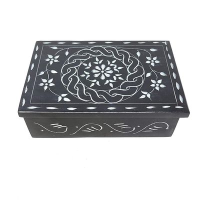 4&quot; x 6&quot; Floral Carved Soapstone Box, SKU E02-72, UPC 700317381020