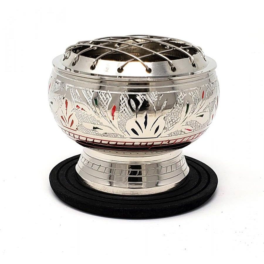 2.5&quot; Silver Finish Brass Screen Burner with Colorful Carving, SKU CRN7, UPC 6016003873804