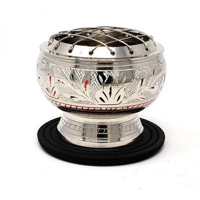 2.5&quot; Silver Finish Brass Screen Burner with Colorful Carving, SKU CRN7, UPC 6016003873804