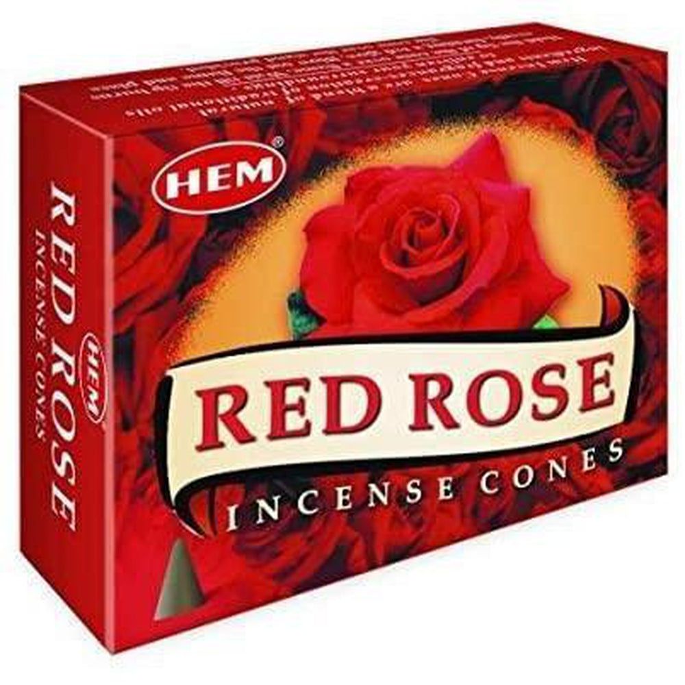 Red Rose HEM Cone Incense (10 Cones), SKU RR12, UPC 6016200692673
