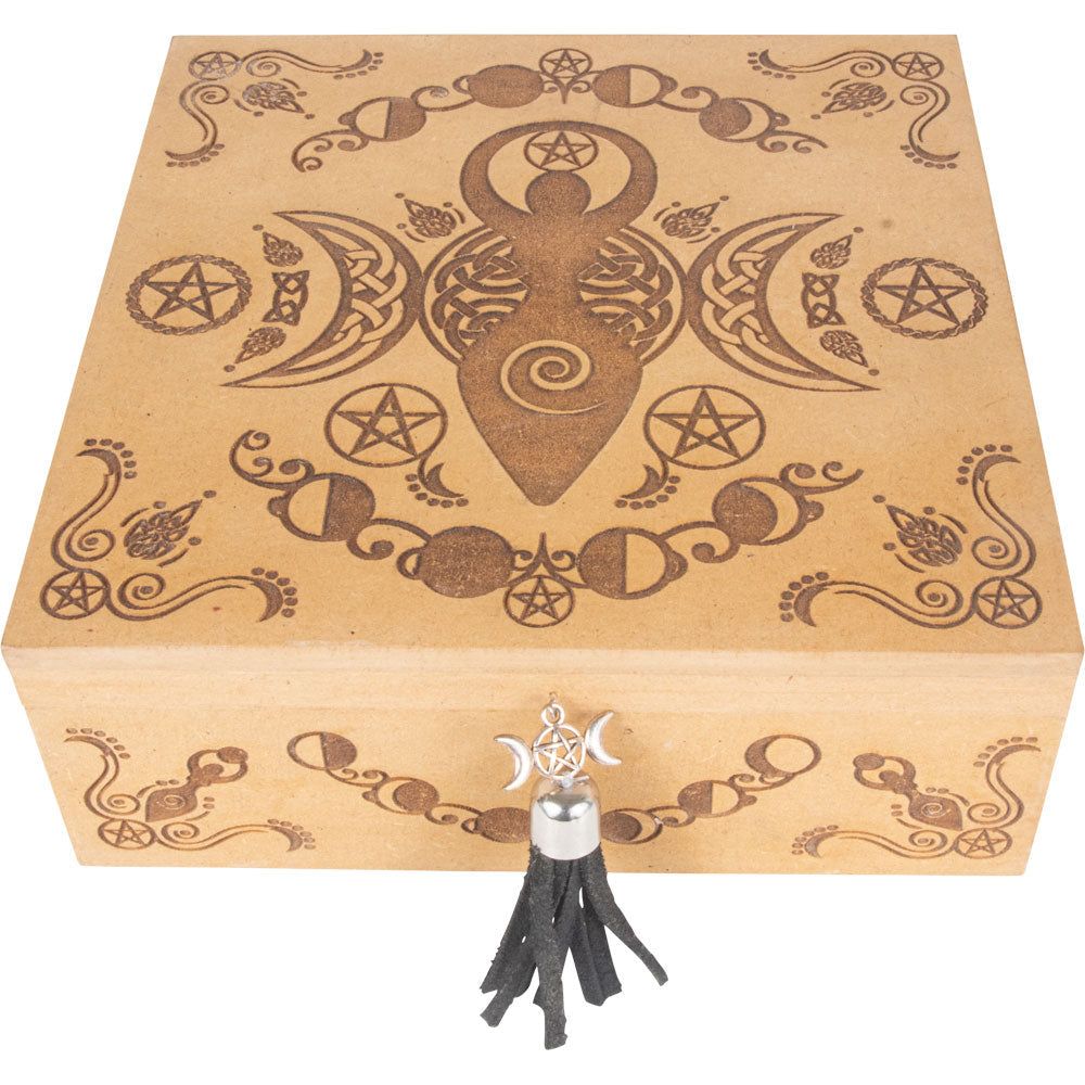 7&quot;  Laser Etched Wood Box - Triple Moon Goddess, SKU KH-44301, UPC 700317391623