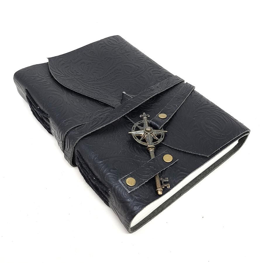5 x 7&quot; Floral Black Soft Leather Journal with Key Cord, SKU SL57-03, UPC 700317314059
