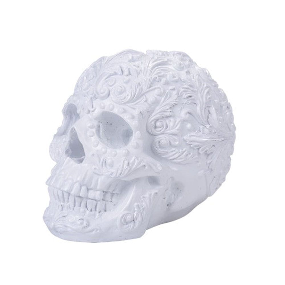 8&quot; White Rococo Skull Statue, SKU PG-13201, UPC 700317294160