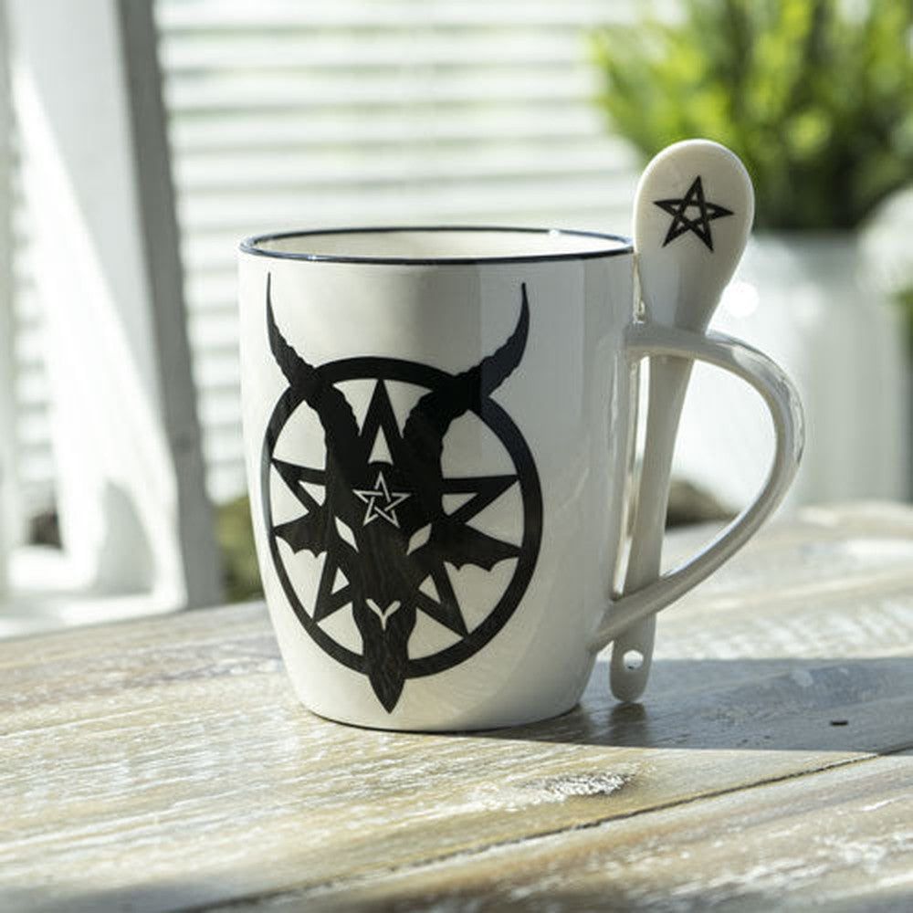 13 oz Ceramic Mug and Spoon Set - Baphomet, SKU PG-14135, UPC 700317024132
