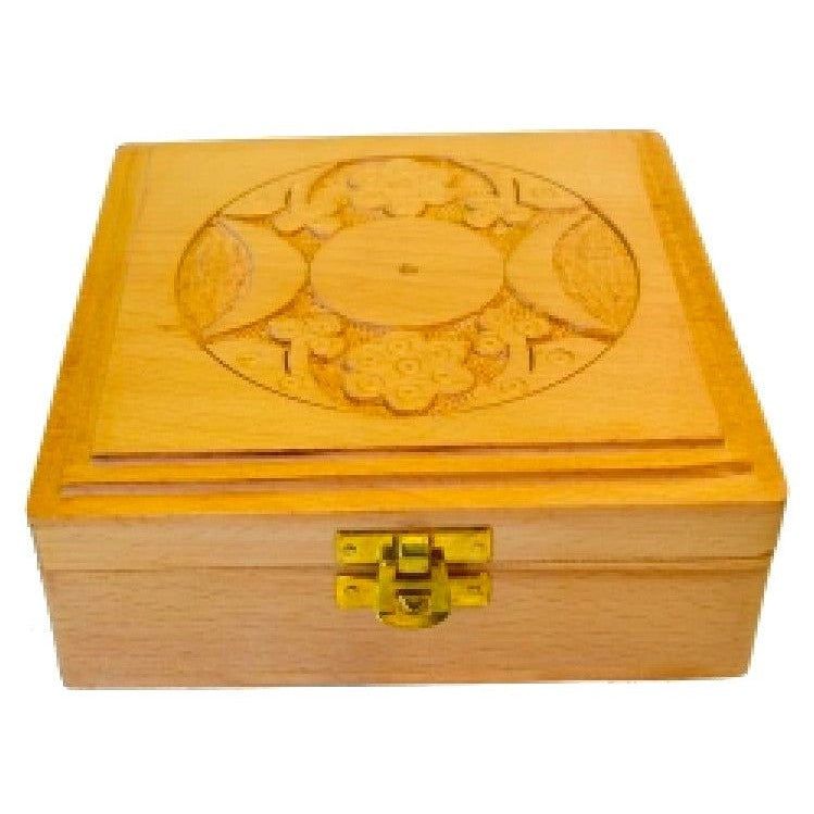 6&quot; Carved Wood Box - Triple Moon, SKU G03-B66TG, UPC 700317314394