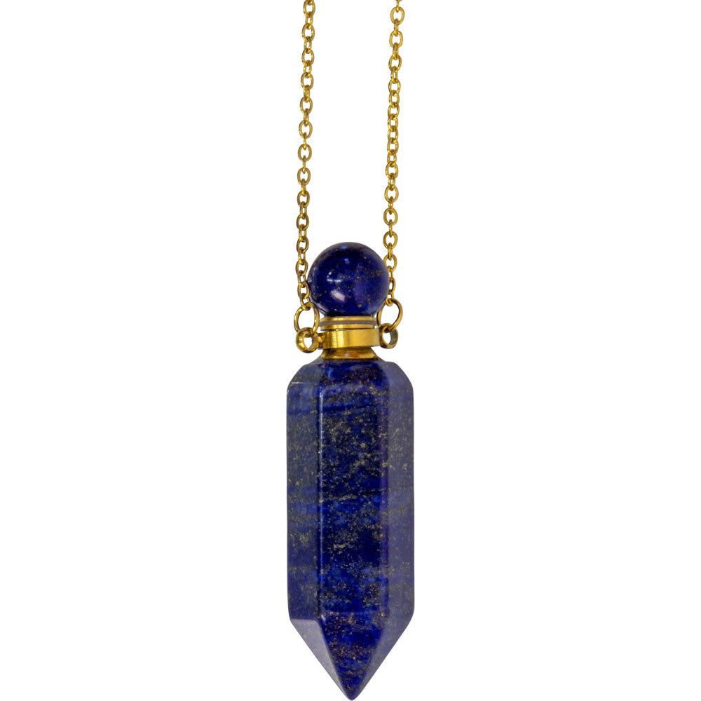 1.75&quot; Gemstone Point Pendant Perfume Bottle Necklace - Lapis, SKU KH-99073, UPC 700317069423