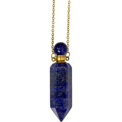 1.75&quot; Gemstone Point Pendant Perfume Bottle Necklace - Lapis, SKU KH-99073, UPC 700317069423