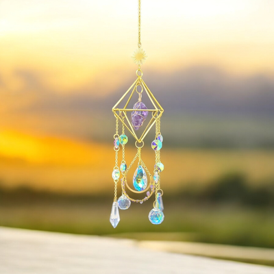 18&quot; Sun Catcher - Amethyst Gemstone with Rainbow Prism, SKU SCWH-43, UPC 700317417316