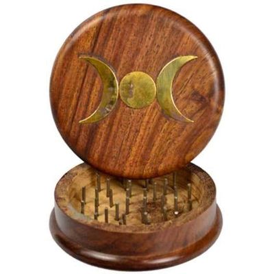 3&quot; Triple Moon Herb Grinder with Brass Inlay, SKU A02-01-WG3TM, UPC 6016200145186