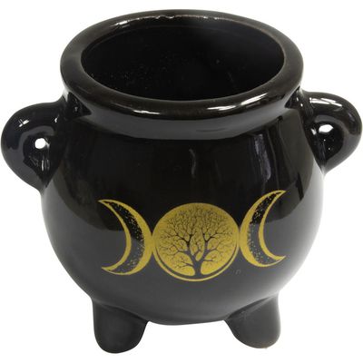 2.5&quot; Ceramic Mini Cauldron - Triple Moon with Tree of Life, SKU KH-89736, UPC 700317245872