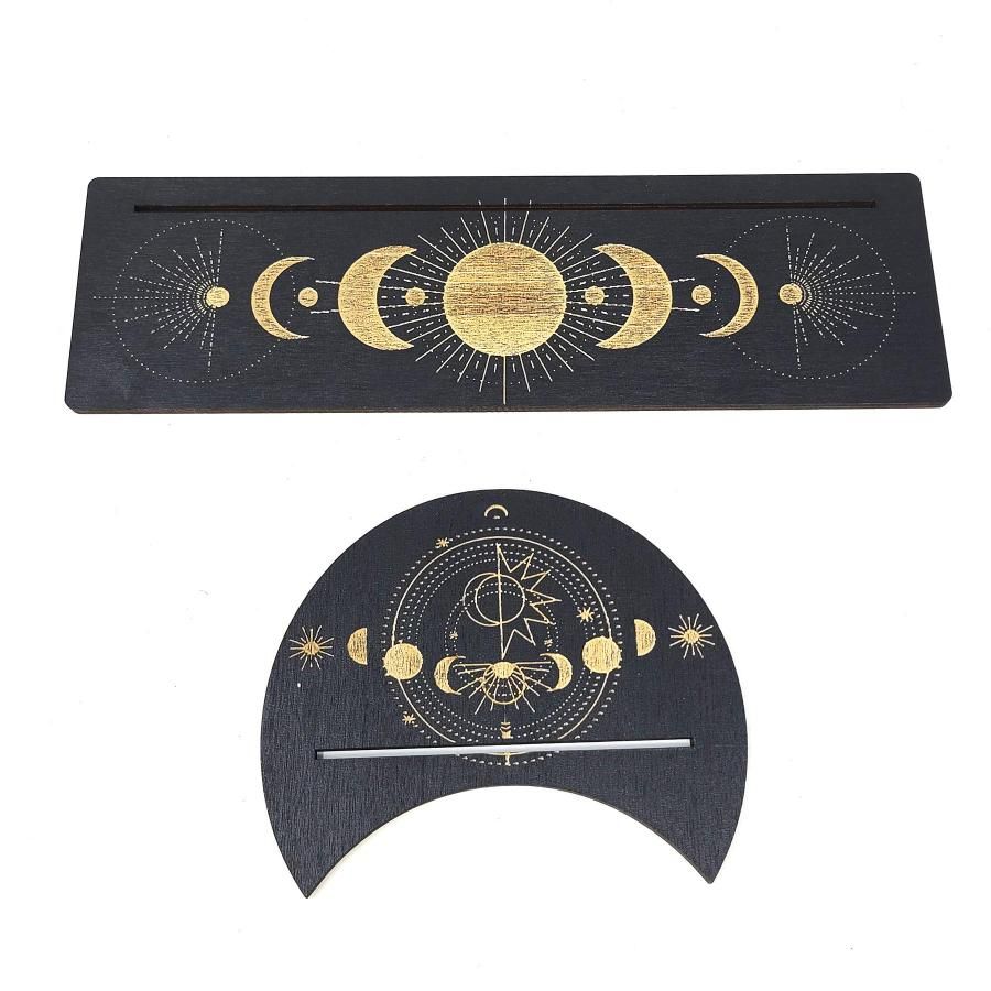 10&quot; Wooden Tarot Card Holder with Moon Phase Design (2 Piece Set), SKU E02-TW-14, UPC 700317381105