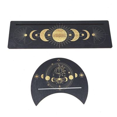 10&quot; Wooden Tarot Card Holder with Moon Phase Design (2 Piece Set), SKU E02-TW-14, UPC 700317381105