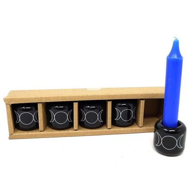 Ceramic Chime Candle Holder - Black with White Triple Moon, SKU I04-182-CH-TMB-1, UPC 700317313786