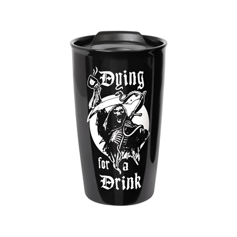 12 oz Black Ceramic Travel Mug - Dying for a Drink, SKU AL-MRDWM5, UPC 700317067177