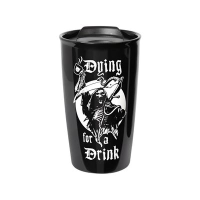 12 oz Black Ceramic Travel Mug - Dying for a Drink, SKU AL-MRDWM5, UPC 700317067177
