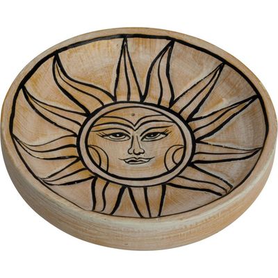 4.5&quot; Wood Incense Holder - White Washed - Celestial Sun, SKU KH-89695, UPC 6016002221293