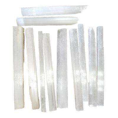 5.5&quot; Rough Selenite - Sticks (50 Pack), SKU B00-SEL15-50PK, UPC 700317382973