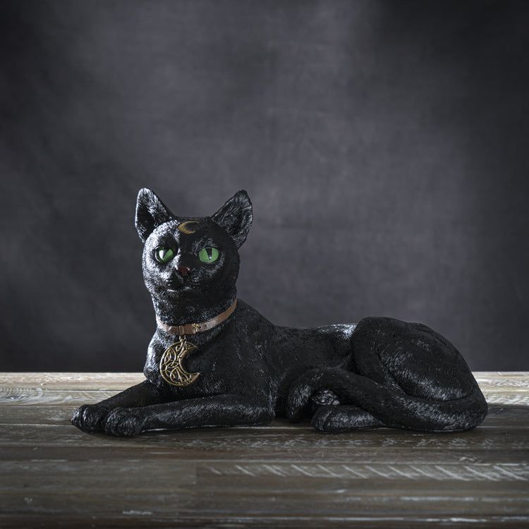 12.4&quot; Black Cat Laying Statue, SKU PG-14374, UPC 700317059141