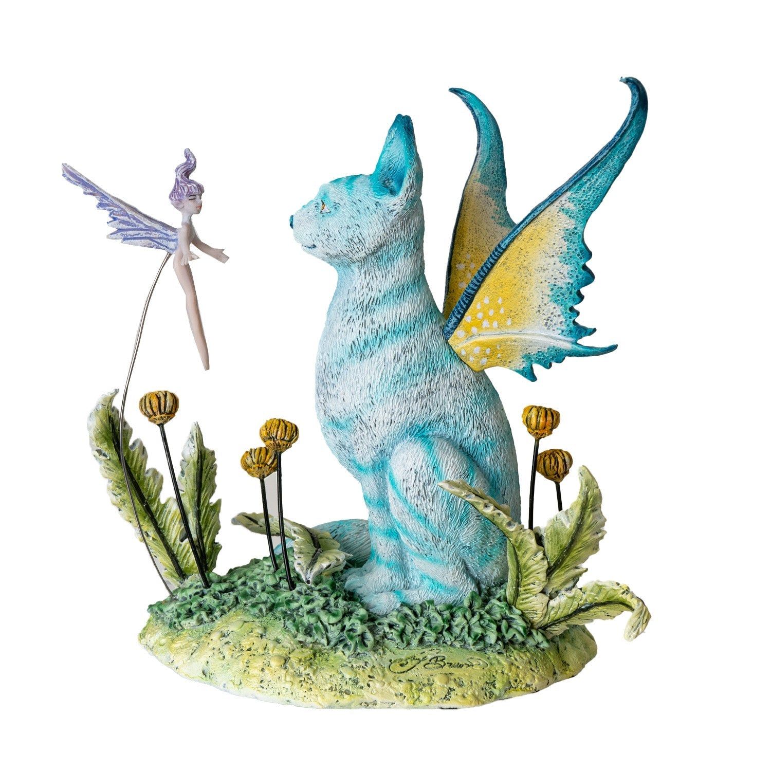 6.3&quot; Amy Brown Fairy Statue - Blue Fairy Cat, SKU PG-15965, UPC 700317392576