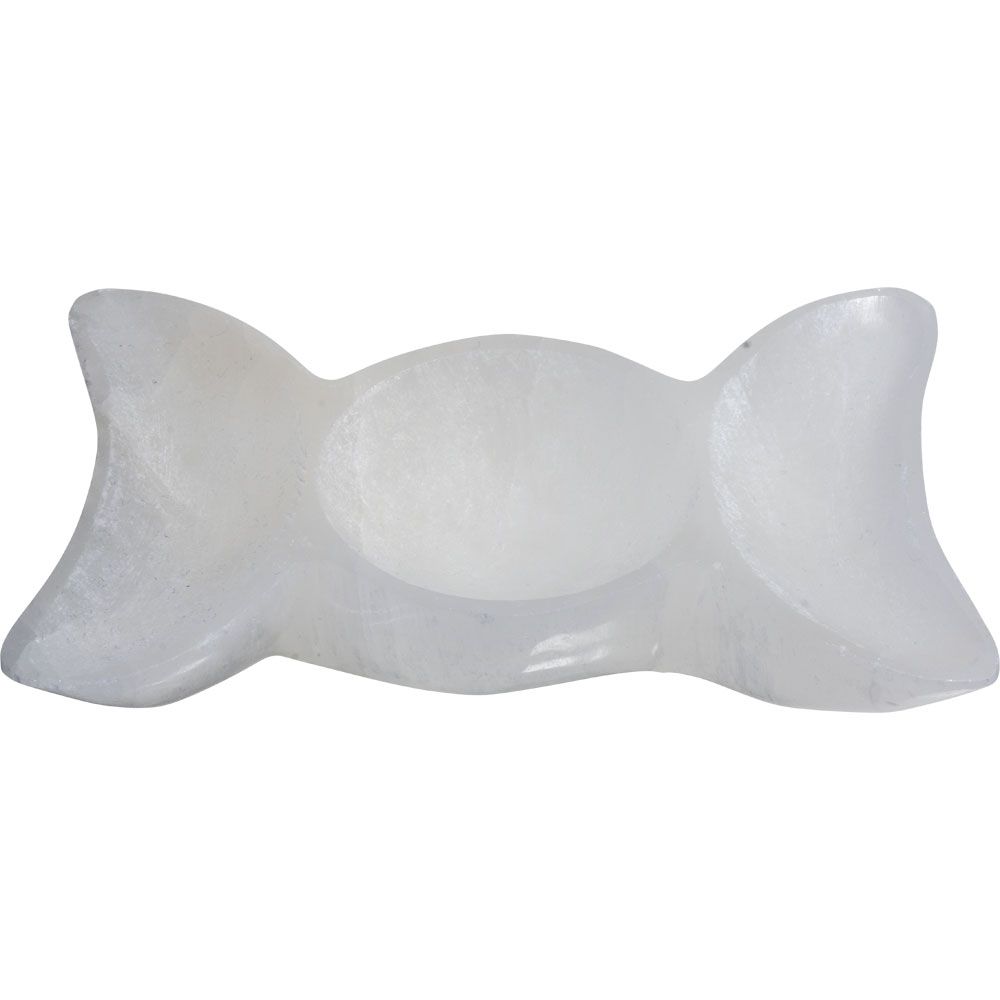 5.75&quot; Gemstone Carving Bowl - Triple Moon - White Selenite, SKU KH-17753, UPC 700317120629