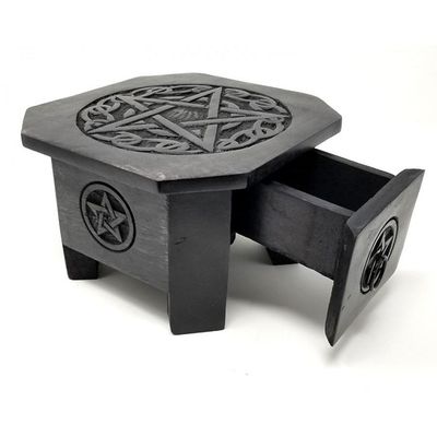 7.5&quot; x 5&quot; Pentagram Wood Altar Table with Drawer, SKU 635, UPC 6016011759756