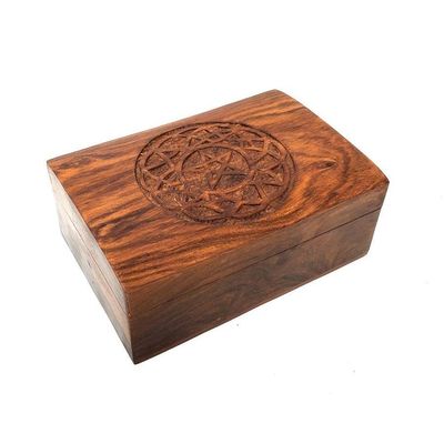 4&quot; x 6&quot; Carved Wood Box - Pentagram Celtic Circle, SKU 837, UPC 6016001375348