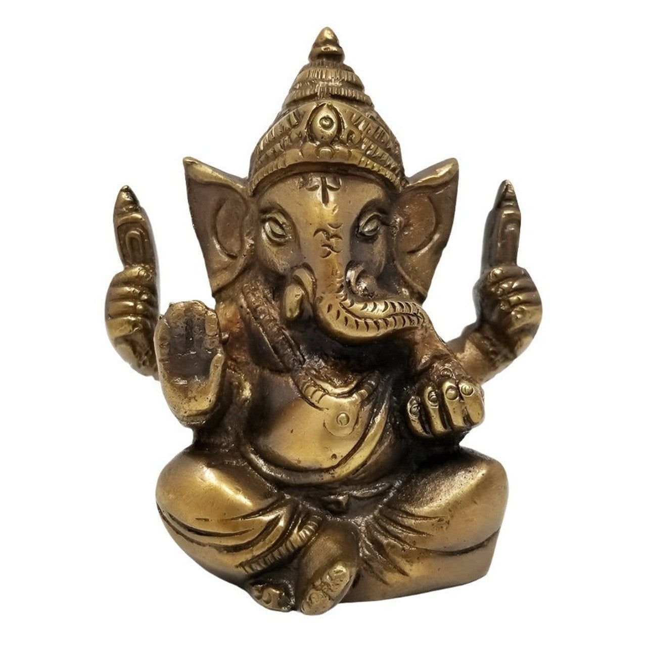 3&quot; Ganesh Honey Gold Finish Solid Brass Statue, SKU G08-035-AG6, UPC 700317384304