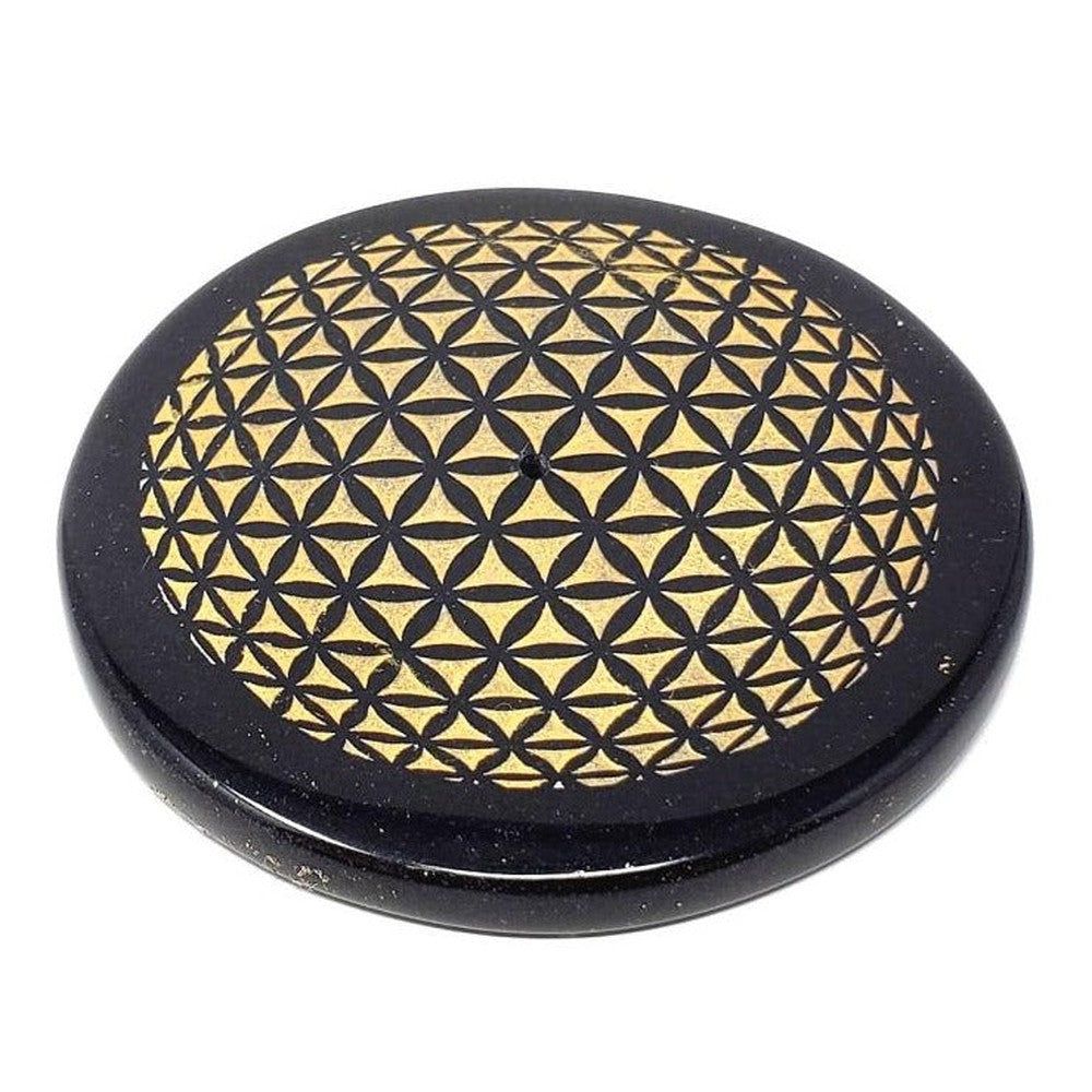 3&quot; Black Agate Incense Burner - Flower of Life, SKU S06-24-COAST-12, UPC 700317371915